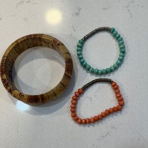Wooden Bangle and Beaded Bracelet Set